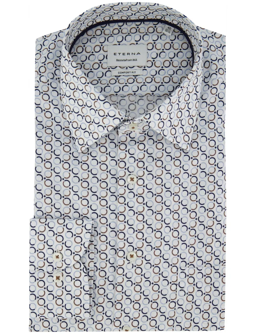 Geprint blauw overhemd Eterna met borstzak wijde fit