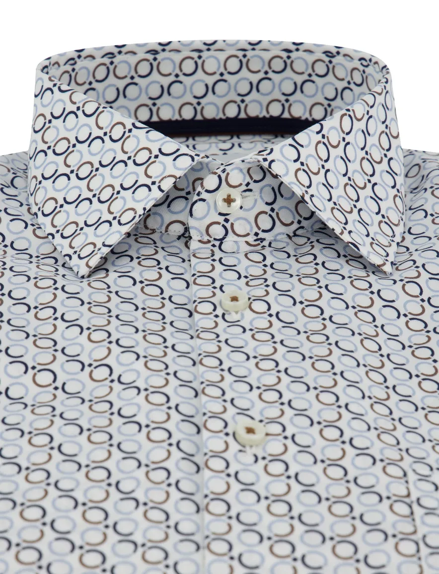 Geprint blauw overhemd Eterna met borstzak wijde fit