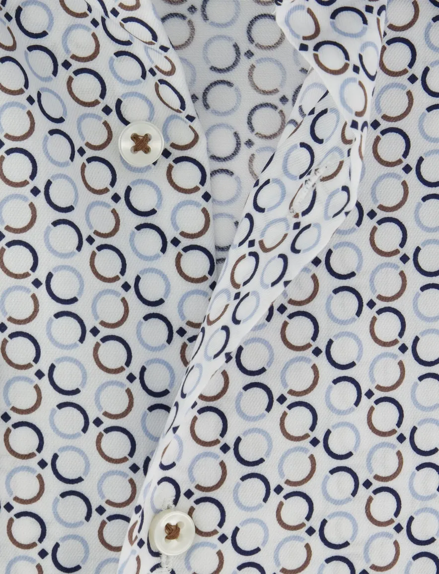 Geprint blauw overhemd Eterna met borstzak wijde fit
