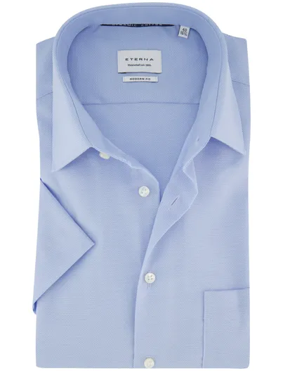 Eterna Overhemd Eterna Modern Fit korte mouw lichtblauw effen
