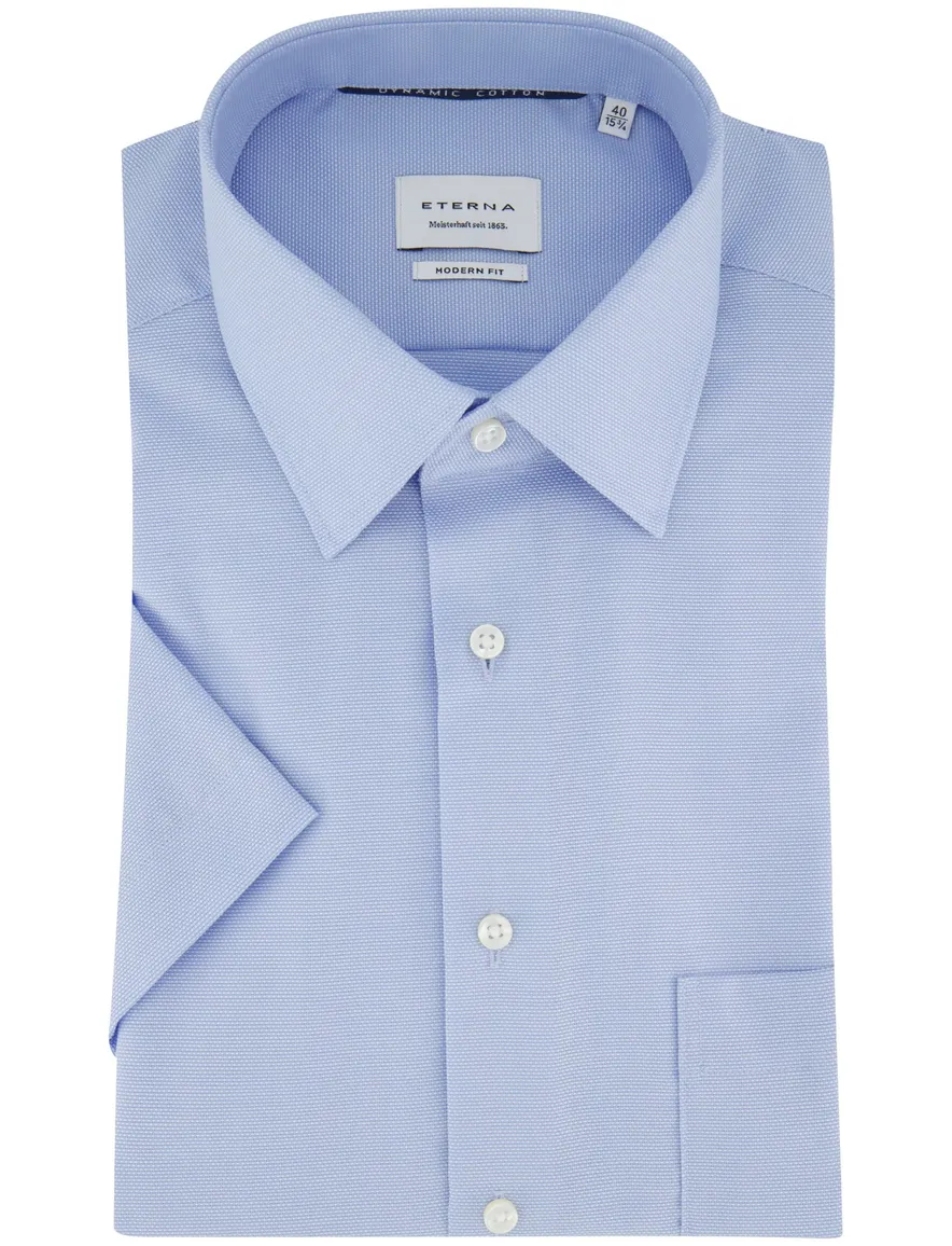 Overhemd Eterna Modern Fit korte mouw blauw effen