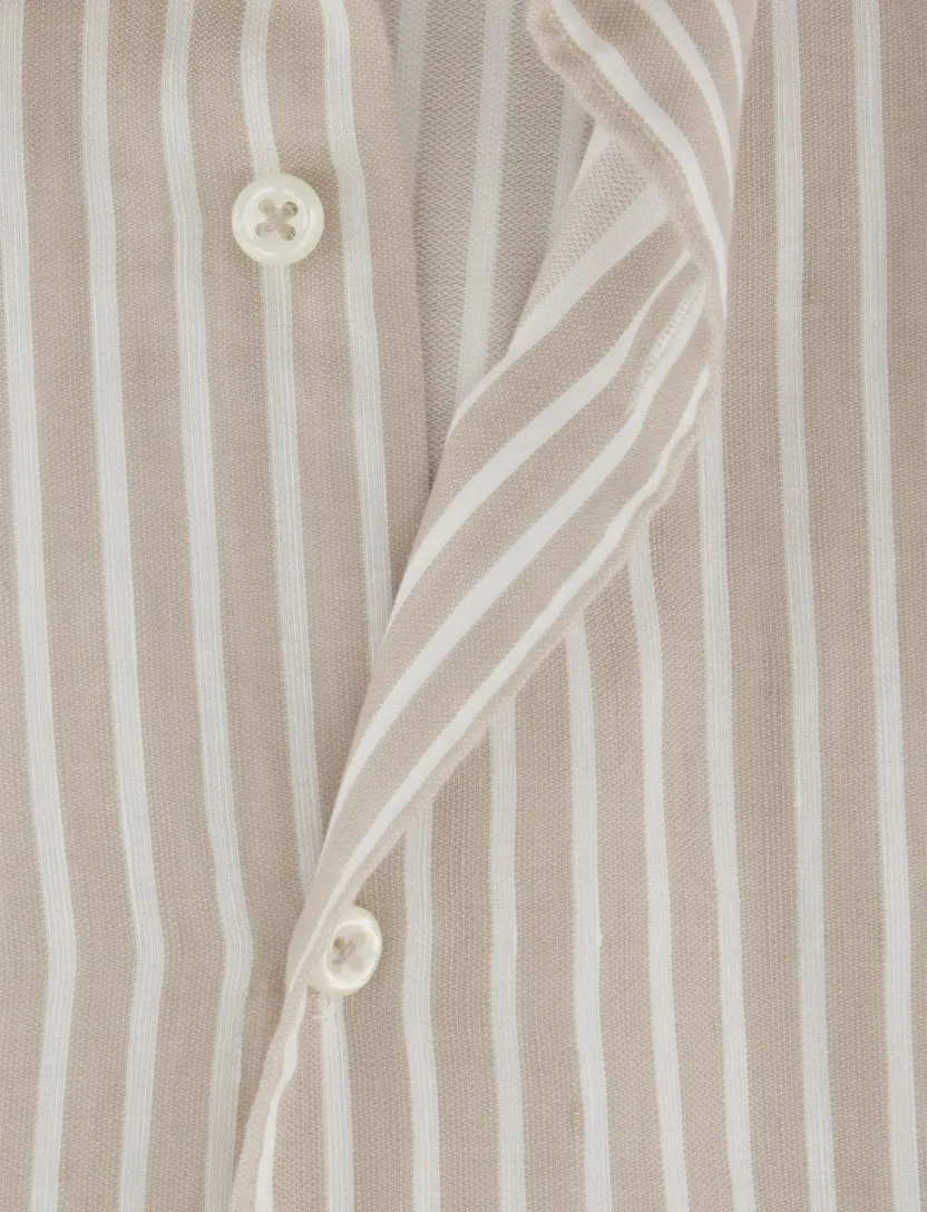 Katoen linnen overhemd beige gestreept Eterna 1863 Modern Fit