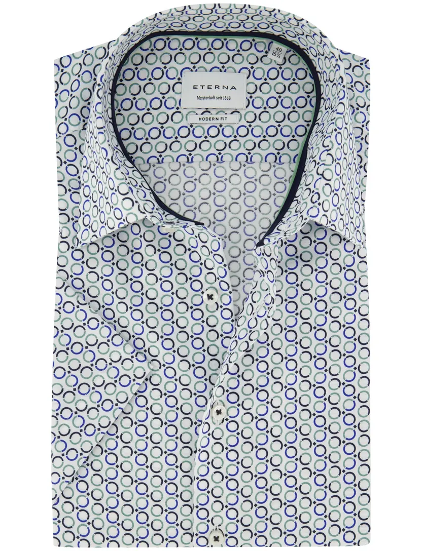 Blauw geprint korte mouw overhemd Eterna Modern Fit strijkvrij