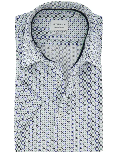 Eterna Overhemd Eterna Modern Fit korte mouw wit geprint strijkvrij