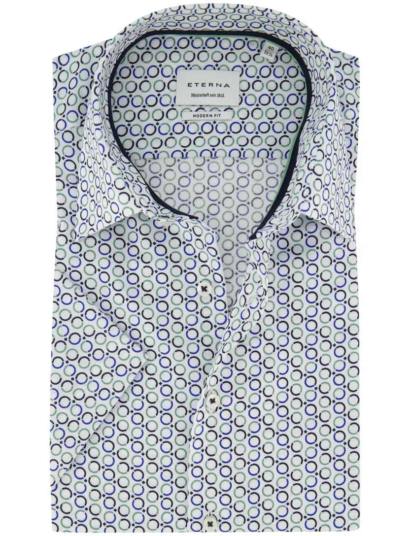 Wit geprint korte mouw overhemd Eterna Modern Fit strijkvrij