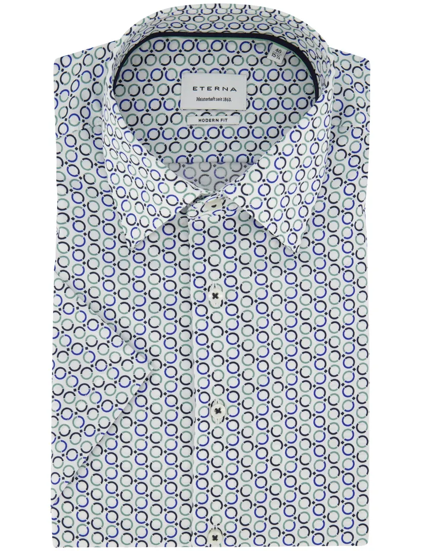 Blauw geprint korte mouw overhemd Eterna Modern Fit strijkvrij