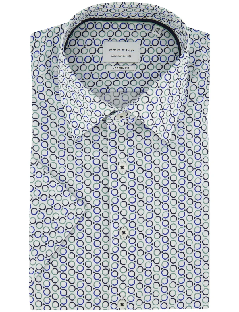 Wit geprint korte mouw overhemd Eterna Modern Fit strijkvrij