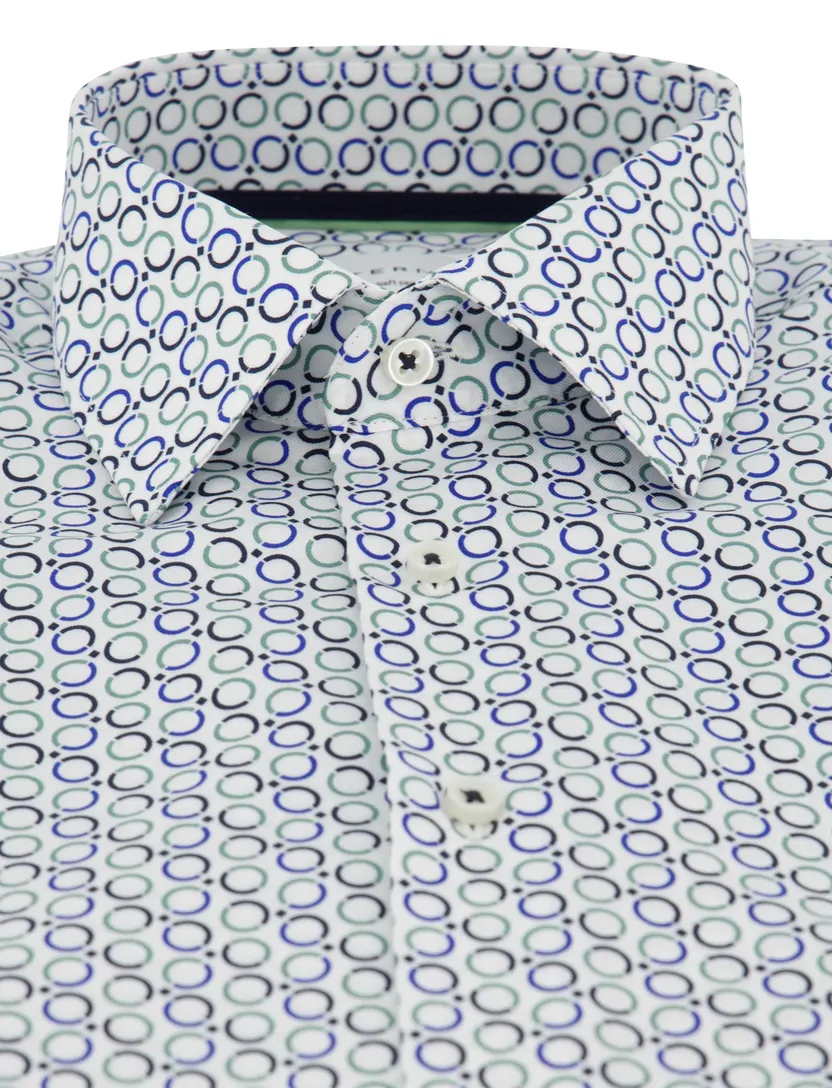 Blauw geprint korte mouw overhemd Eterna Modern Fit strijkvrij