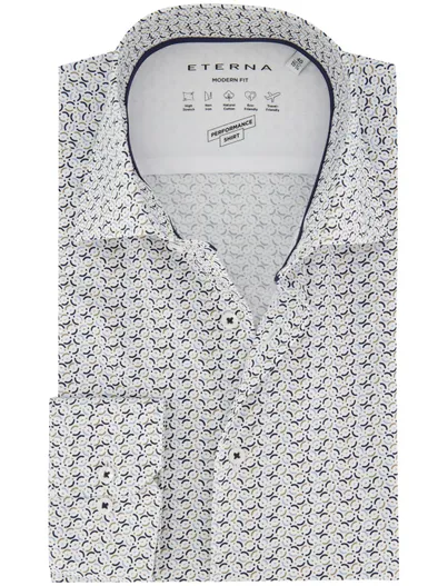 Eterna Normale fit Eterna overhemd stretch printje blauw