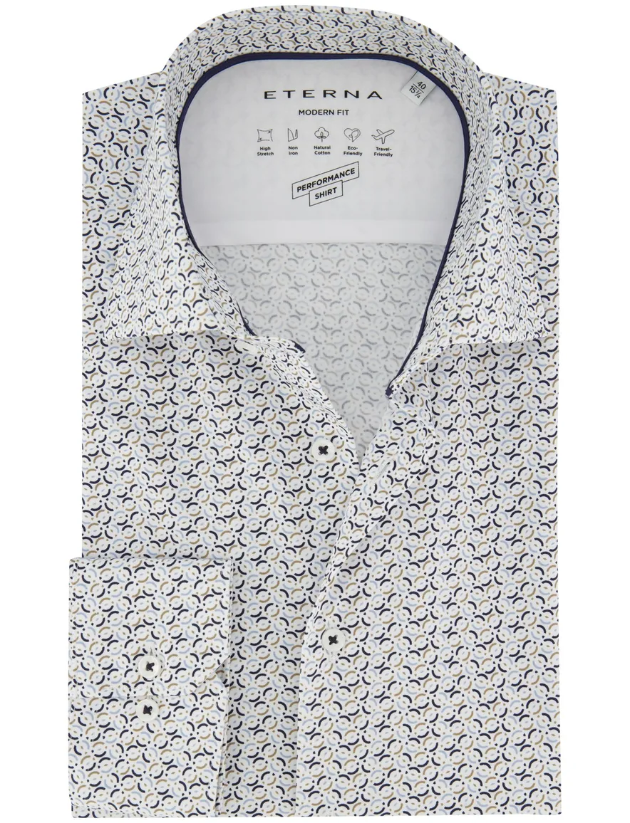 Normale fit Eterna overhemd stretch printje blauw