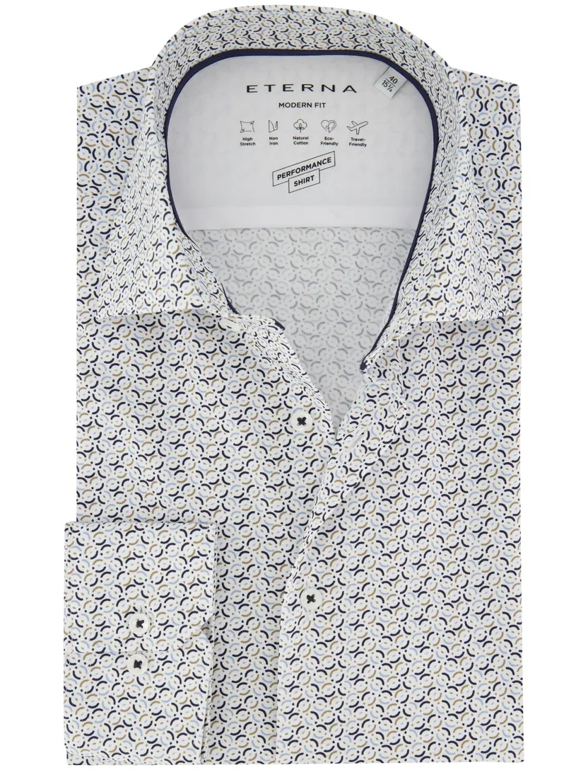 Overhemd Eterna modern fit stretch blauw geprint