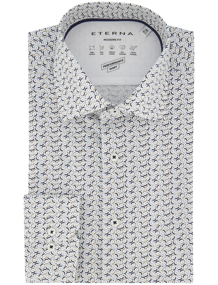 Normale fit Eterna overhemd stretch printje blauw