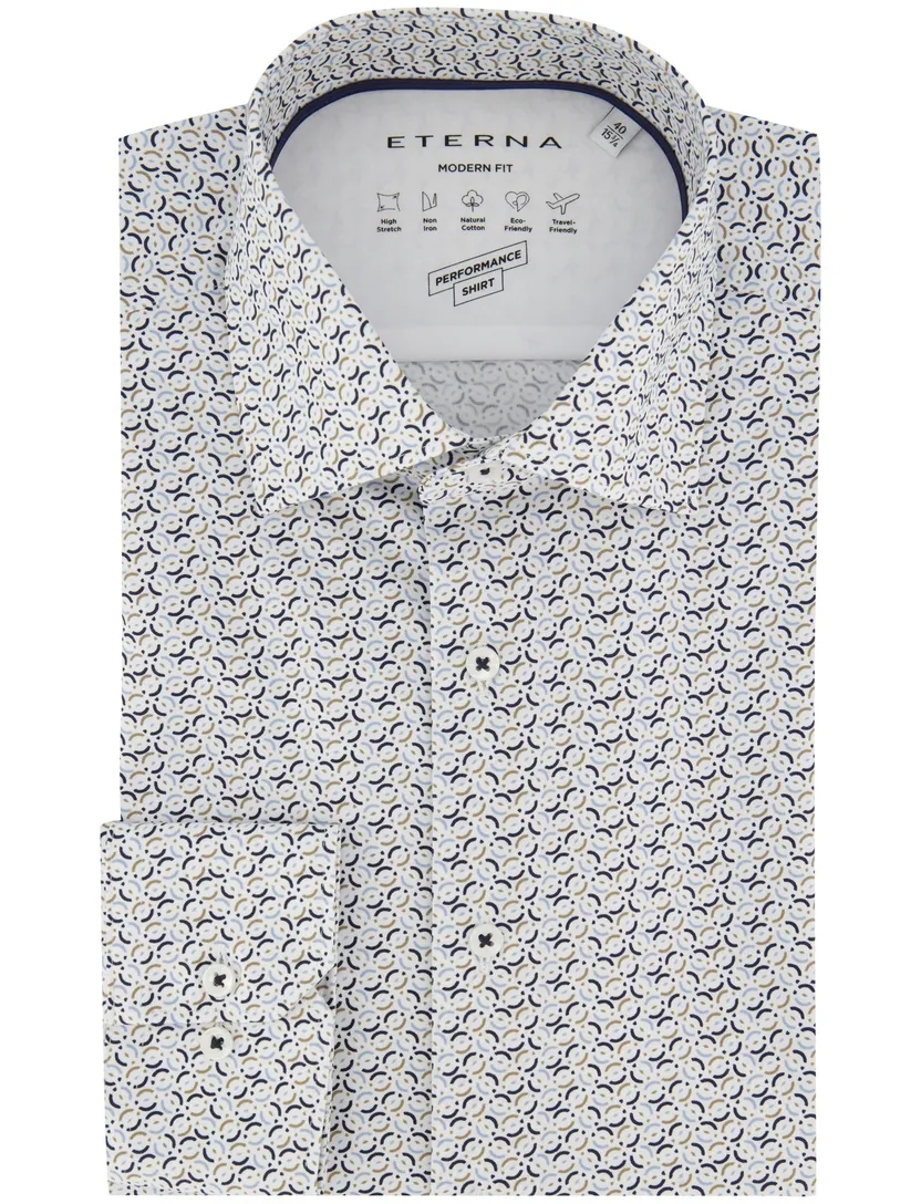 Overhemd Eterna modern fit stretch blauw geprint