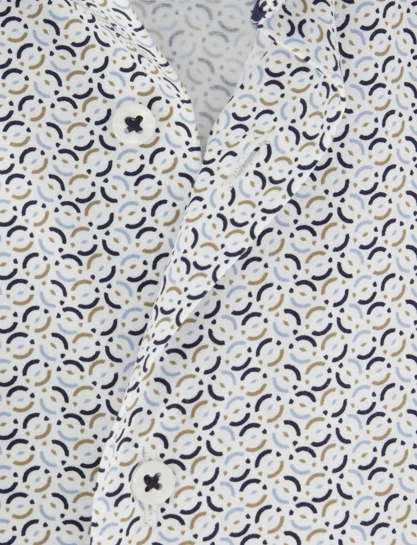 Overhemd Eterna modern fit stretch blauw geprint