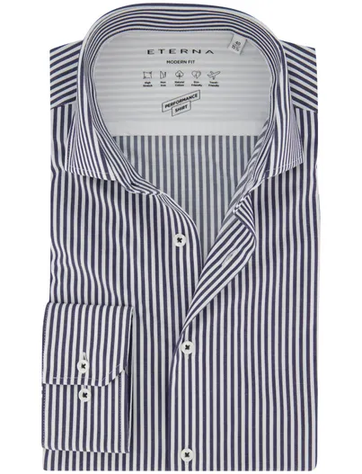 Eterna Overhemd Eterna Modern Fit donkerblauw gestreept strijkvrij