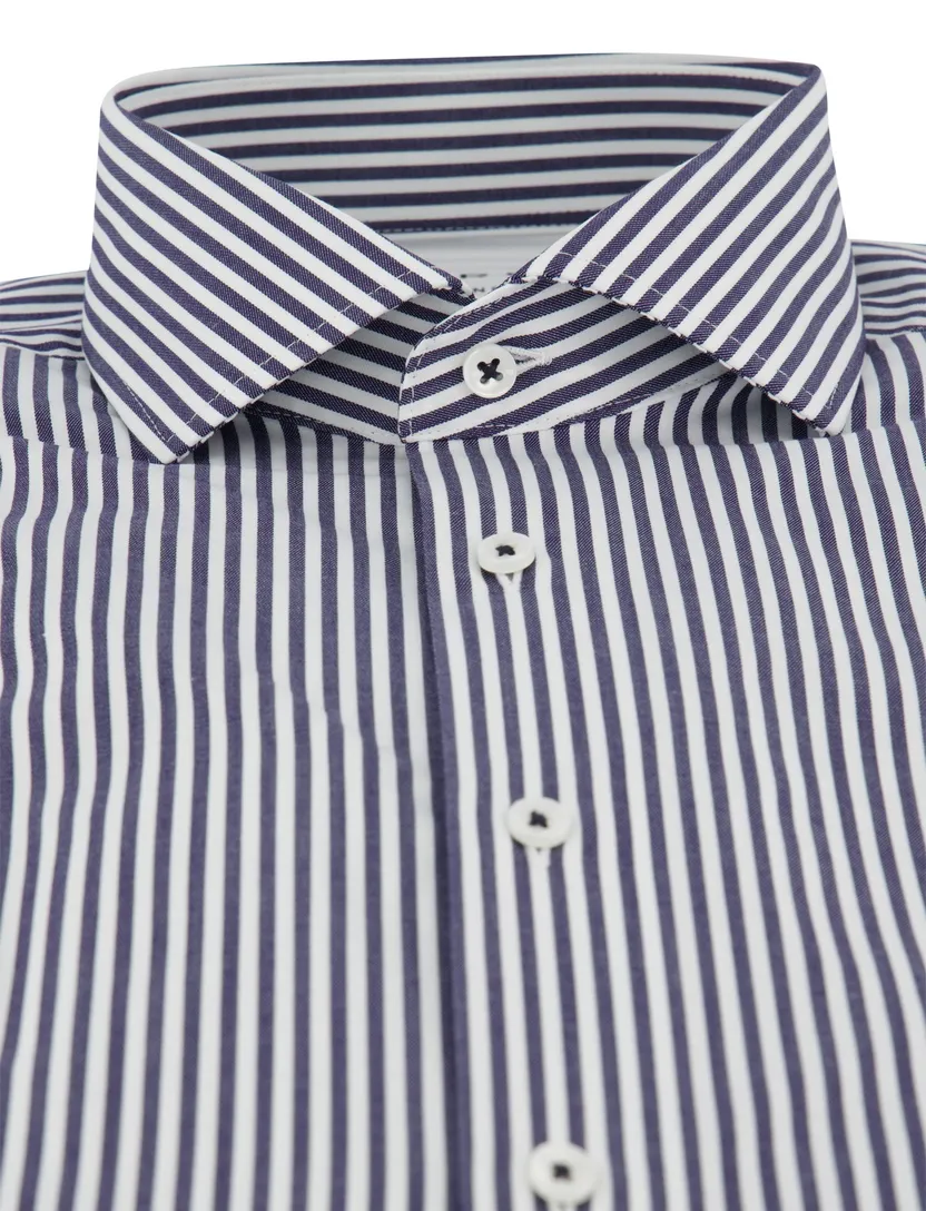 Donkerblauw gestreept overhemd Eterna Modern Fit strijkvrij