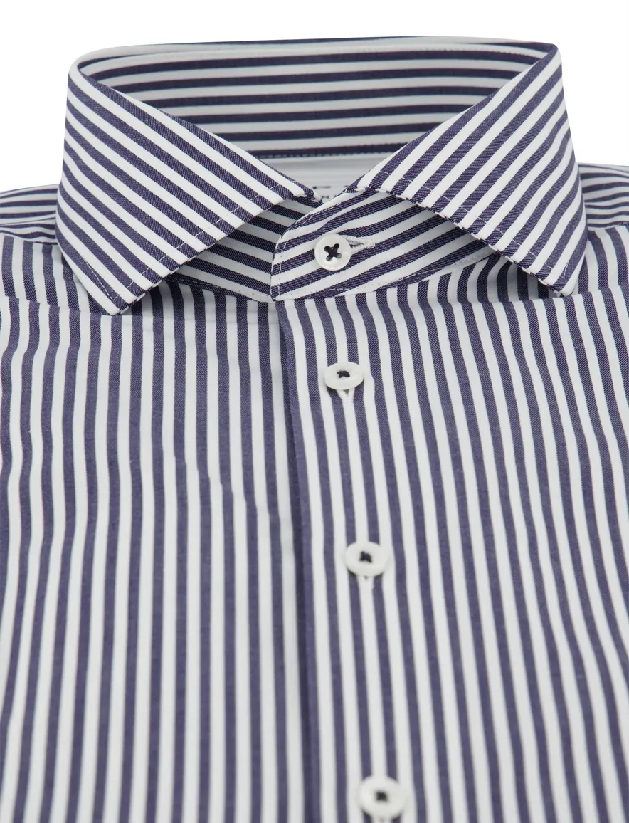 Overhemd Eterna Modern Fit donkerblauw gestreept strijkvrij