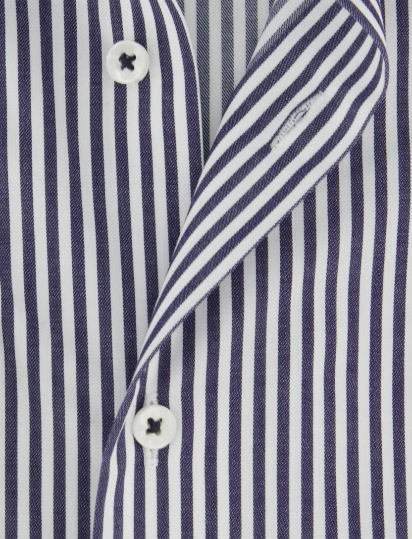 Donkerblauw gestreept overhemd Eterna Modern Fit strijkvrij