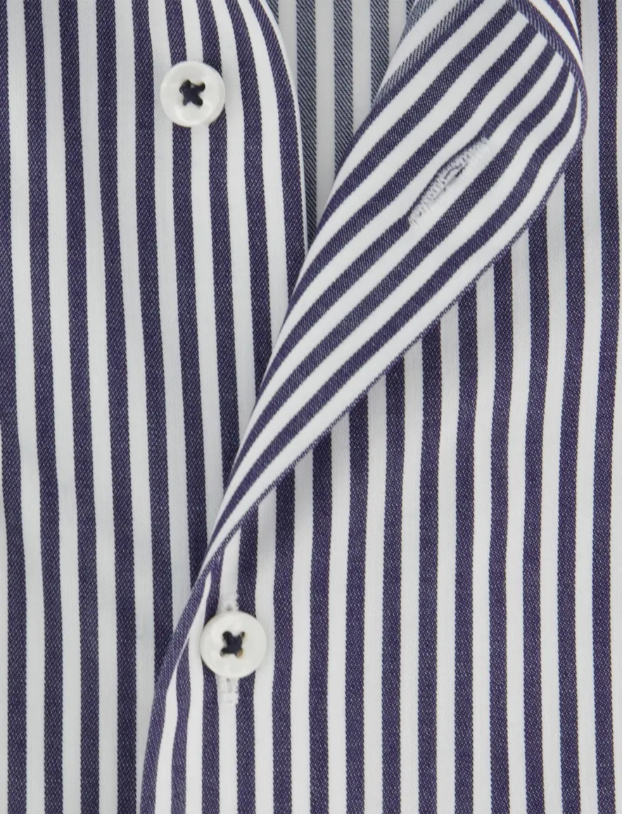 Overhemd Eterna Modern Fit donkerblauw gestreept strijkvrij
