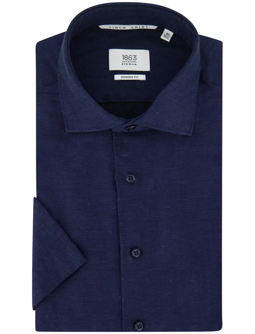 Overhemd Eterna Modern fit donkerblauw korte mouw