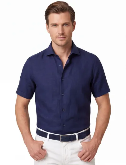 Eterna Overhemd Eterna Modern fit donkerblauw korte mouw