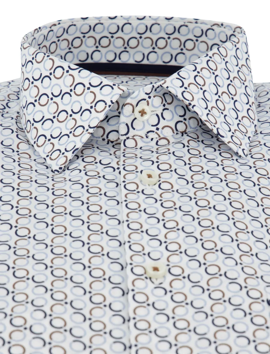 Wijde fit overhemd blauw printje Eterna mouwlengte 7