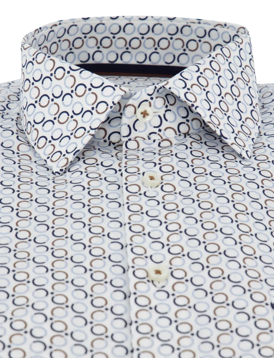 Wijde fit overhemd blauw printje Eterna mouwlengte 7