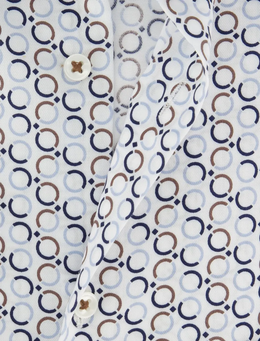 Wijde fit overhemd blauw printje Eterna mouwlengte 7
