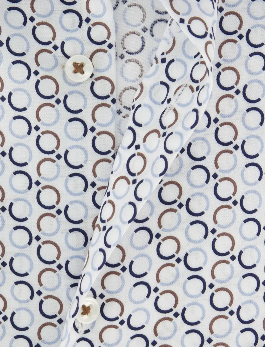 Wijde fit overhemd blauw printje Eterna mouwlengte 7