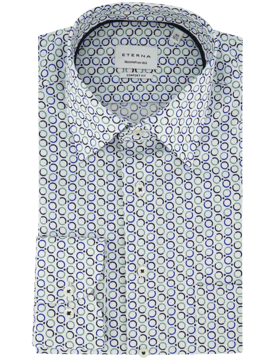 Strijkvrij overhemd blauw geprint Eterna Comfort fit mouwlengte 7