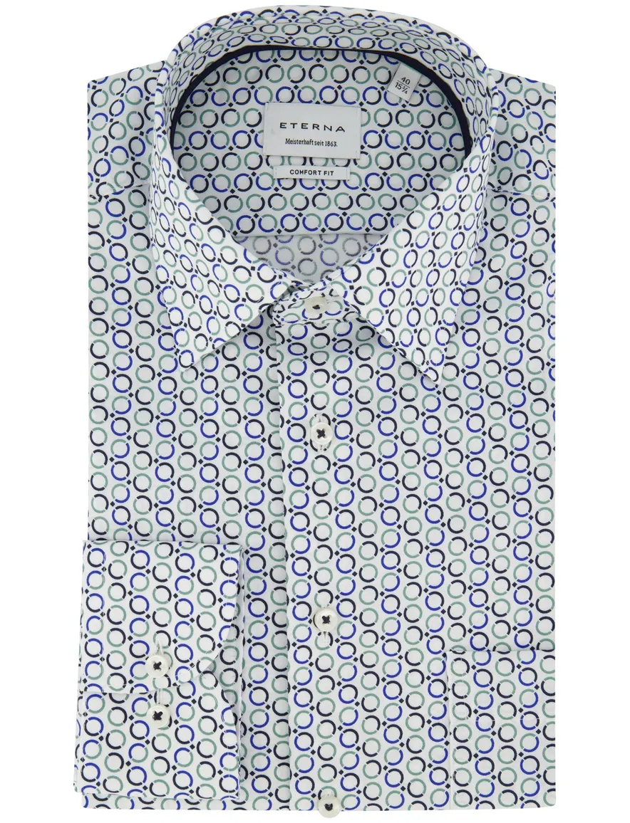 Strijkvrij overhemd blauw geprint Eterna Comfort fit mouwlengte 7