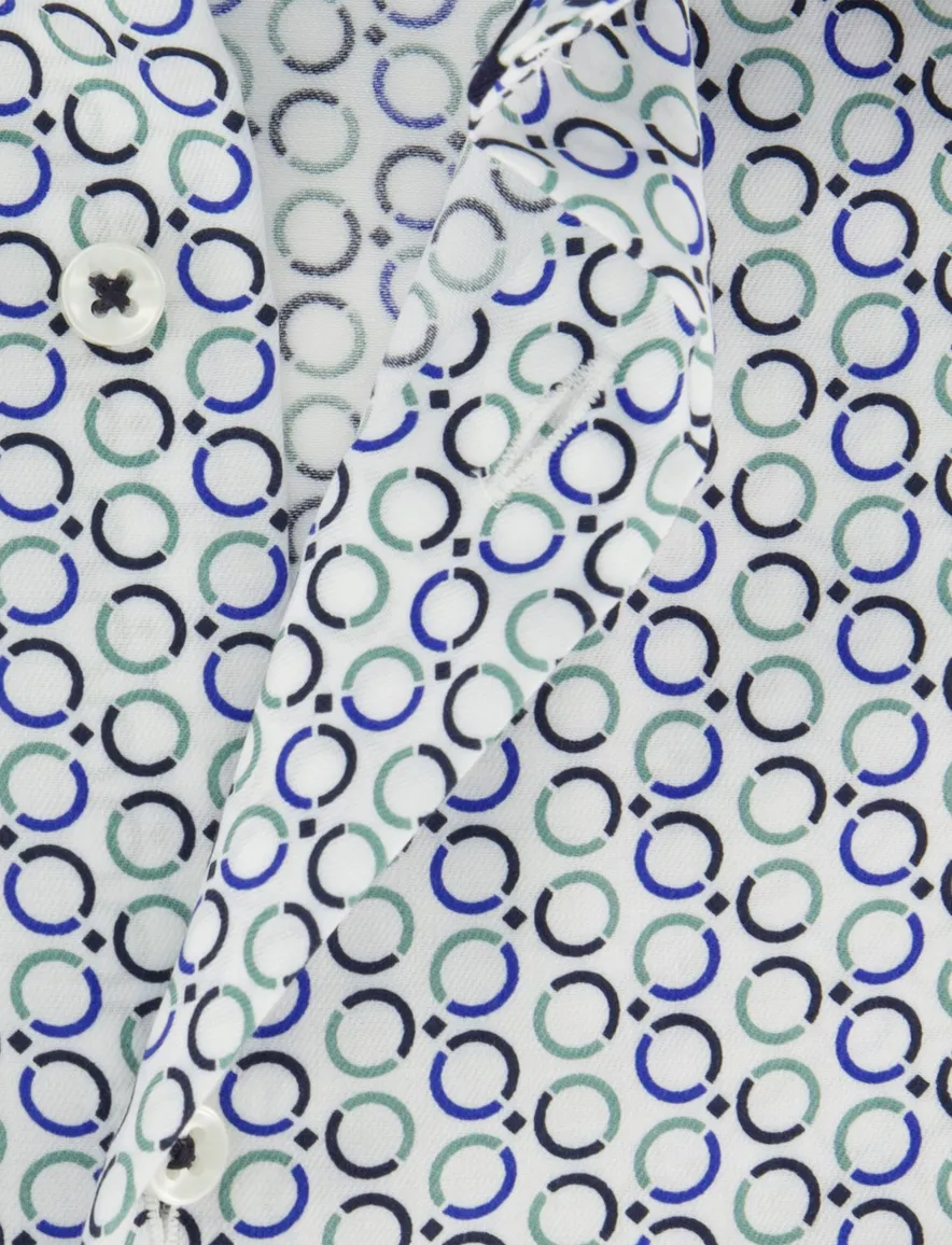 Strijkvrij overhemd blauw geprint Eterna Comfort fit mouwlengte 7