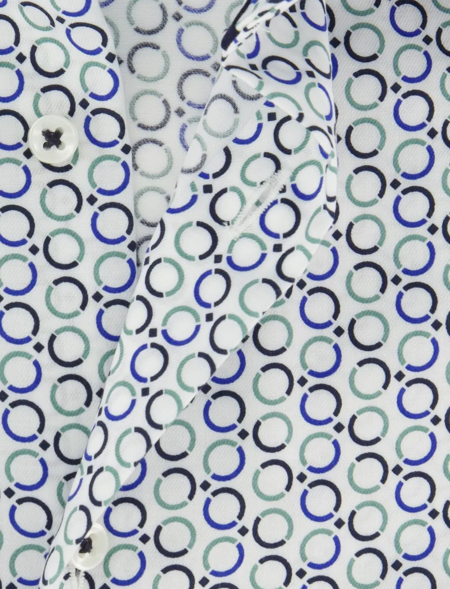 Strijkvrij overhemd blauw geprint Eterna Comfort fit mouwlengte 7
