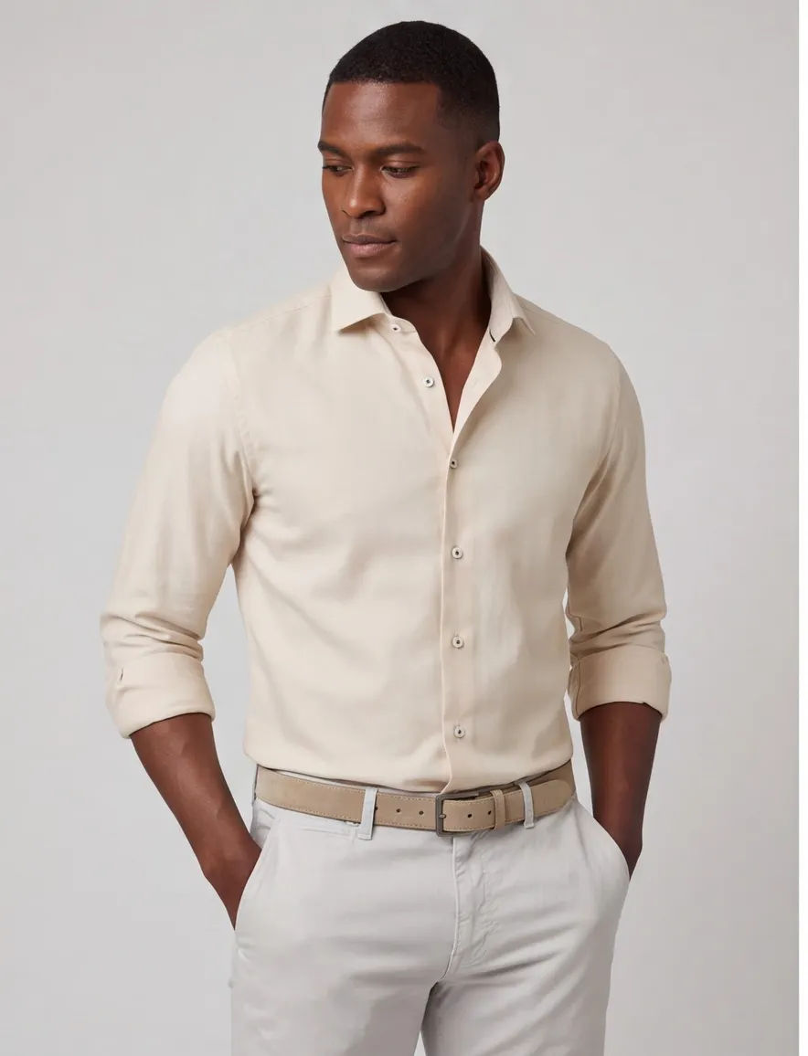 Overhemd Eterna 1863 Modern Fit beige katoen