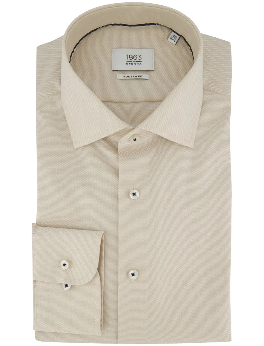 Overhemd Eterna 1863 Modern Fit beige katoen