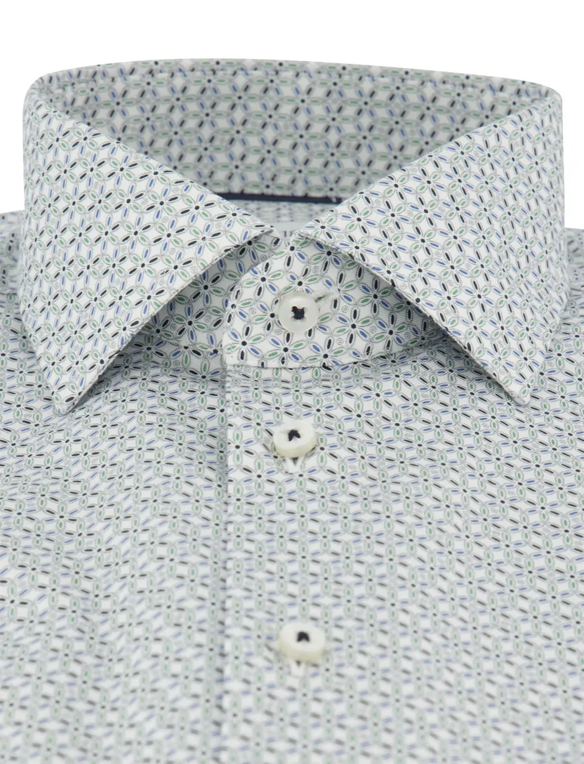 Eterna Modern Fit overhemd wit groen blauw patroon