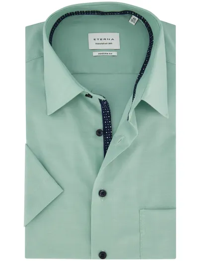 Eterna Eterna Modern Fit overhemden groen katoen strijkvrij