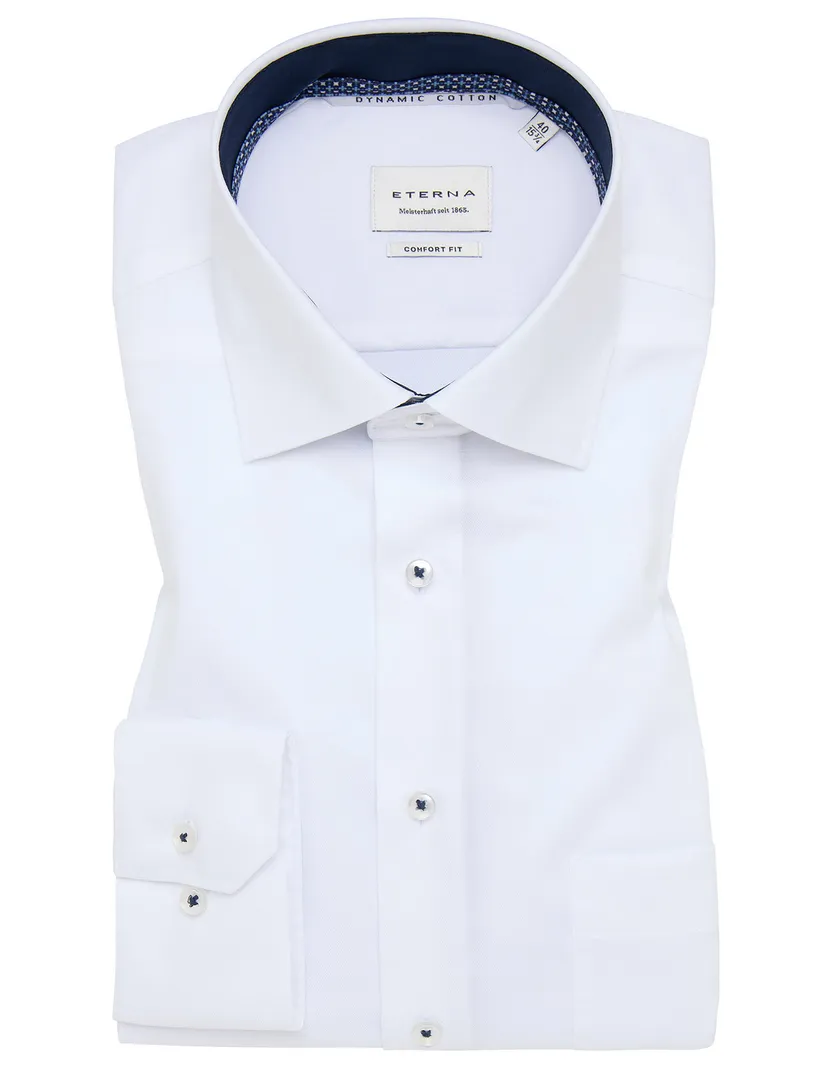 Overhemd wit Eterna Comfort Fit klassiek katoen borstzak