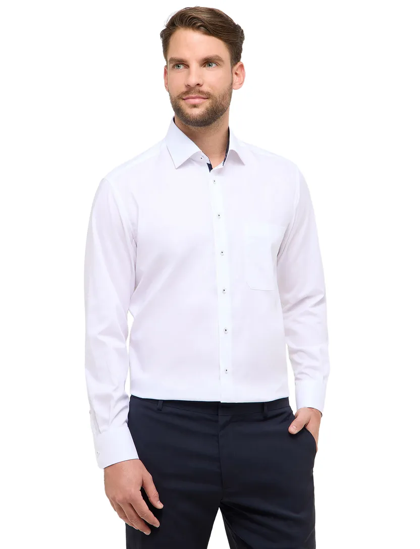 Overhemd wit Eterna Comfort Fit klassiek katoen borstzak