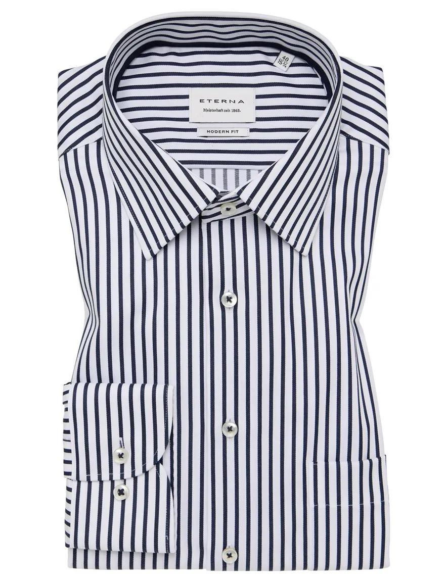 Eterna Modern Fit Overhemd wit donkerblauwe strepen