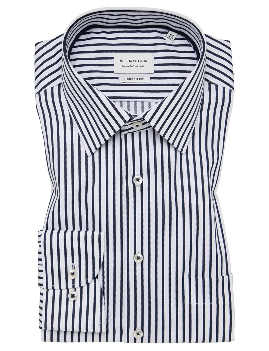Eterna Modern Fit Overhemd wit donkerblauwe strepen