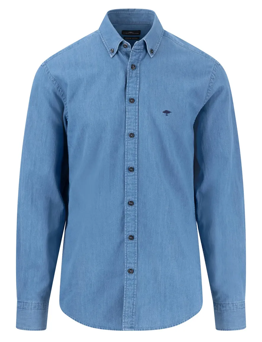 Fynch Hatton Overhemd blauw spijkerstof