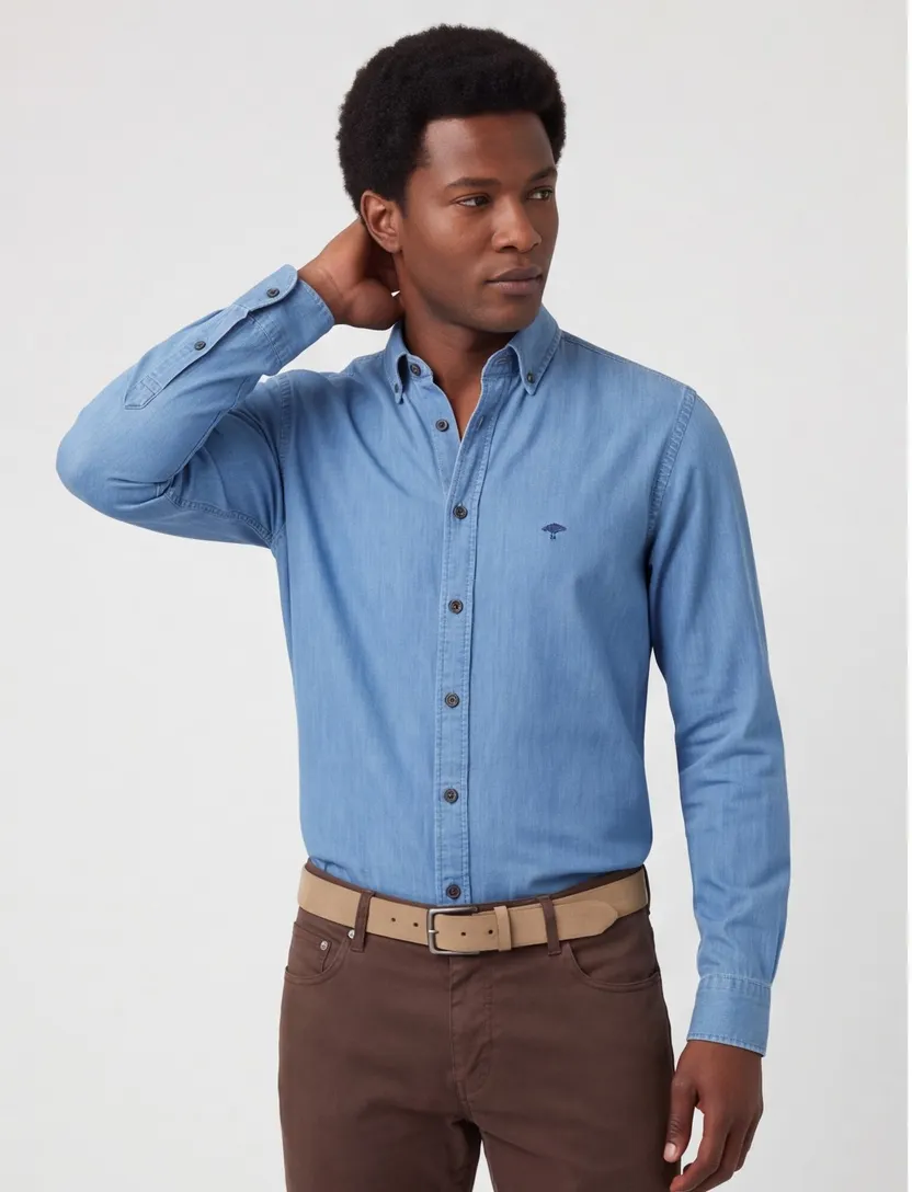 Overhemd spijker Fynch Hatton blauw button down