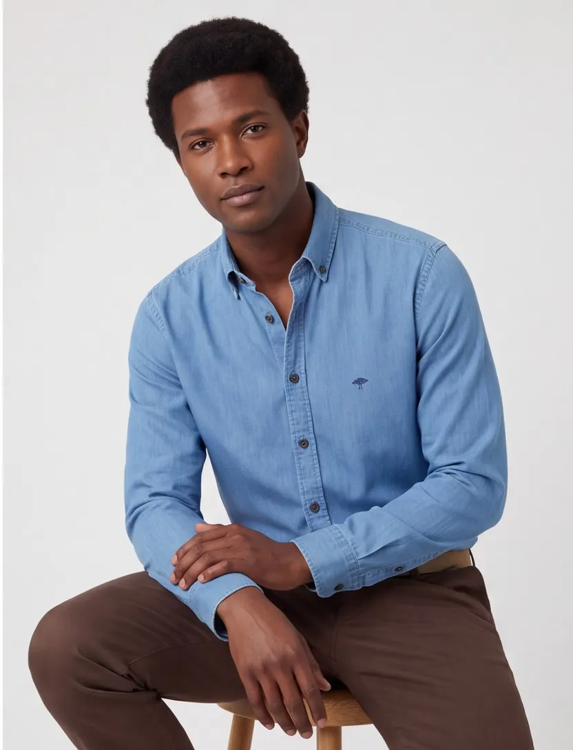 Overhemd spijker Fynch Hatton blauw button down