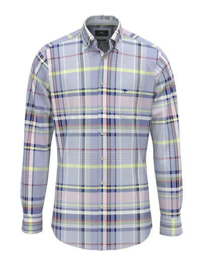 Fynch Hatton Overhemd blauw geruit Fynch Hatton borstzak
