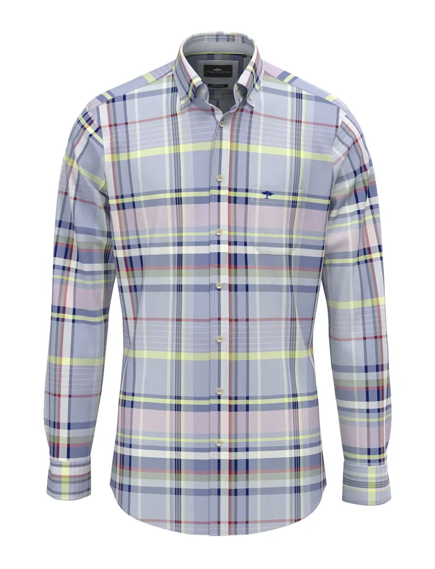 Overhemd blauw geruit Fynch Hatton borstzak