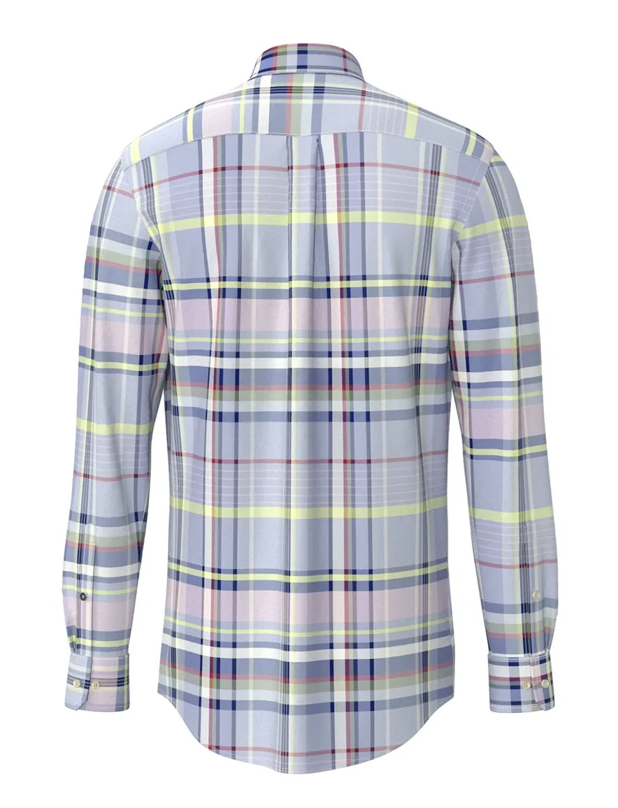 Overhemd blauw geruit Fynch Hatton borstzak