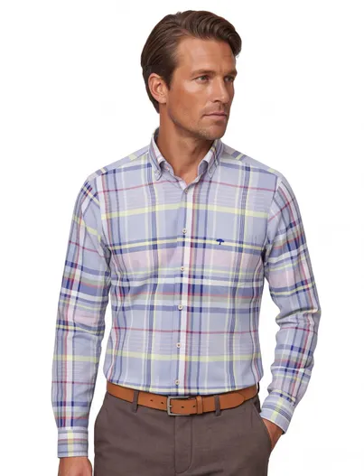 Fynch Hatton Overhemd blauw geruit Fynch Hatton borstzak