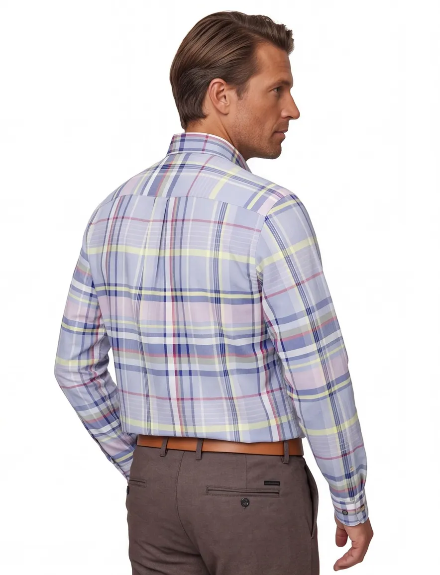 Overhemd blauw geruit Fynch Hatton borstzak
