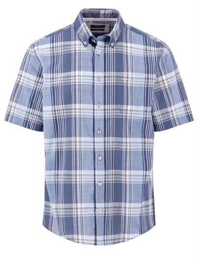 Fynch Hatton Fynch Hatton overhemd blauw ruitjes button down boord